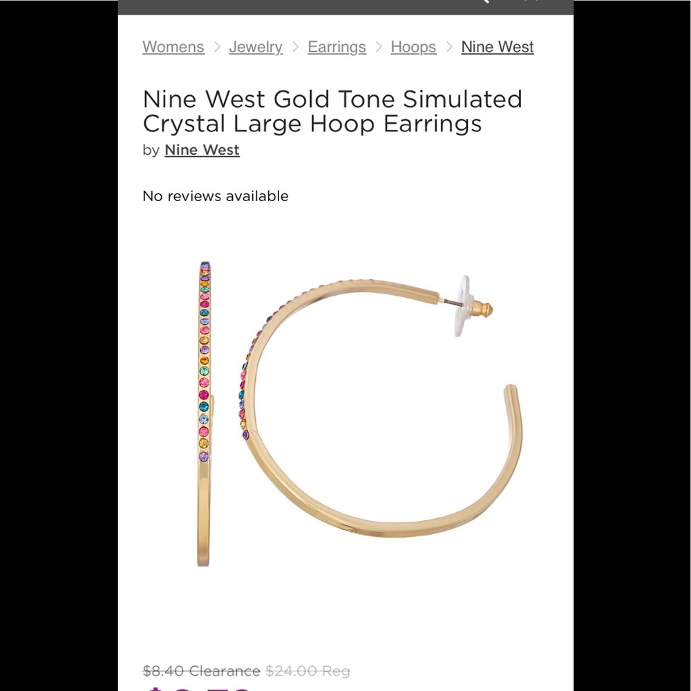Gold Tone Nine West Rainbow Crystal Hoop Earrings